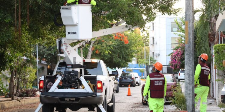 Instalan reflectores y luminarias en la SM 44 de Cancún