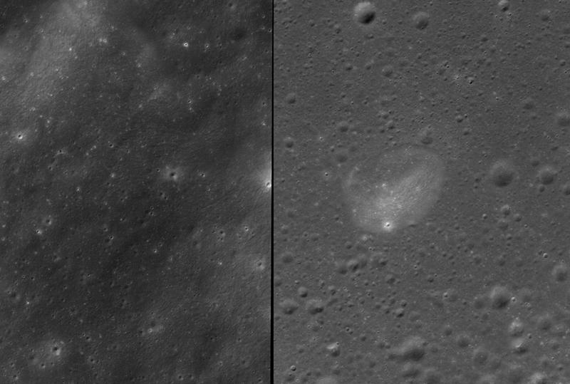 Antes y despues del choque de la etapa de SpaceX contra la Luna