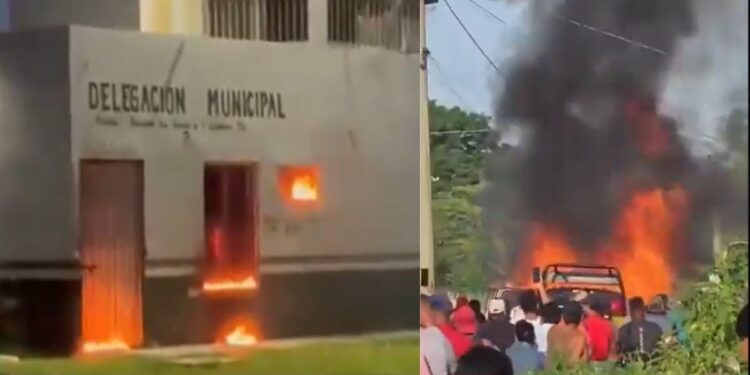 Incendian patrullas y delegacion en Cardenas Tabasco tras muerte de motociclista