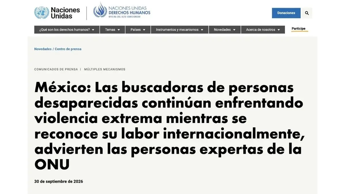 ONU alerta por violencia contra mujeres buscadoras