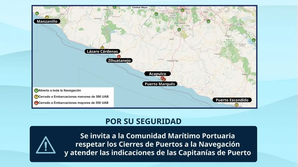 Que puertos del Pacifico cerro la Semar por el huracan Polo