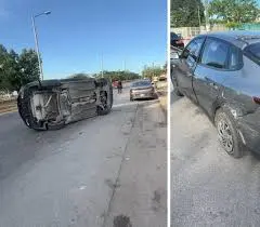 Automóvil termina volcado tras accidente en avenida Arco Norte