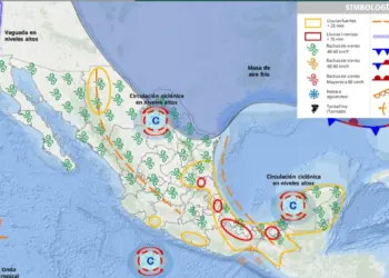 Mapa del Servicio Meteorológico Nacional con pronóstico de lluvias fuertes para Quintana Roo