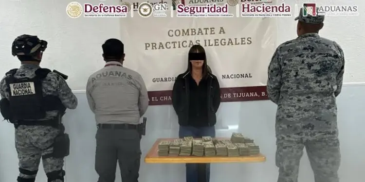 Detienen a mujer con 176 mil dólares en efectivo en Tijuana